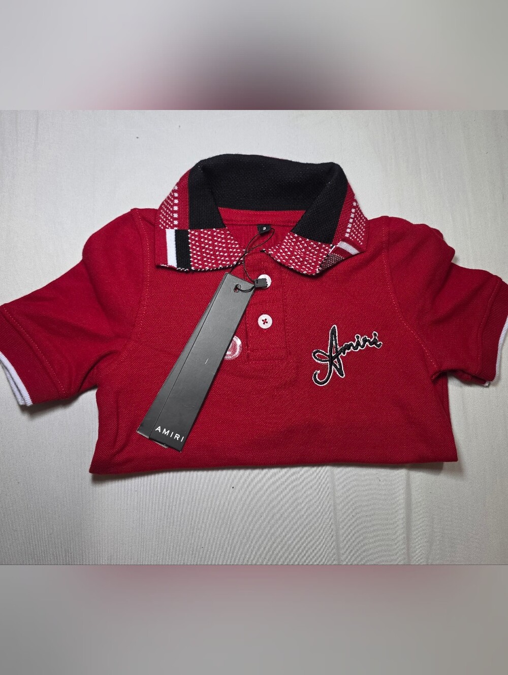 AMIRI Red Kids Polo with Black Contrast Collar
